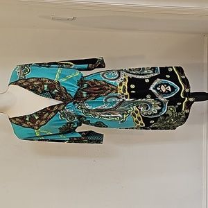 Relaxx Dress Green and Black Paisley print, 3/4 Sleeve. Size 2X  (14-16)